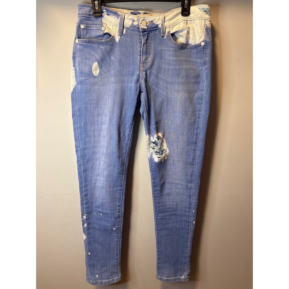 Levis Legging Jeans Womens Light‎ Wash Bleached Distressed Skinny Denim Blue